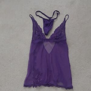 Victoria's Secret  vintage Lingerie Purple Lace Chemise Set